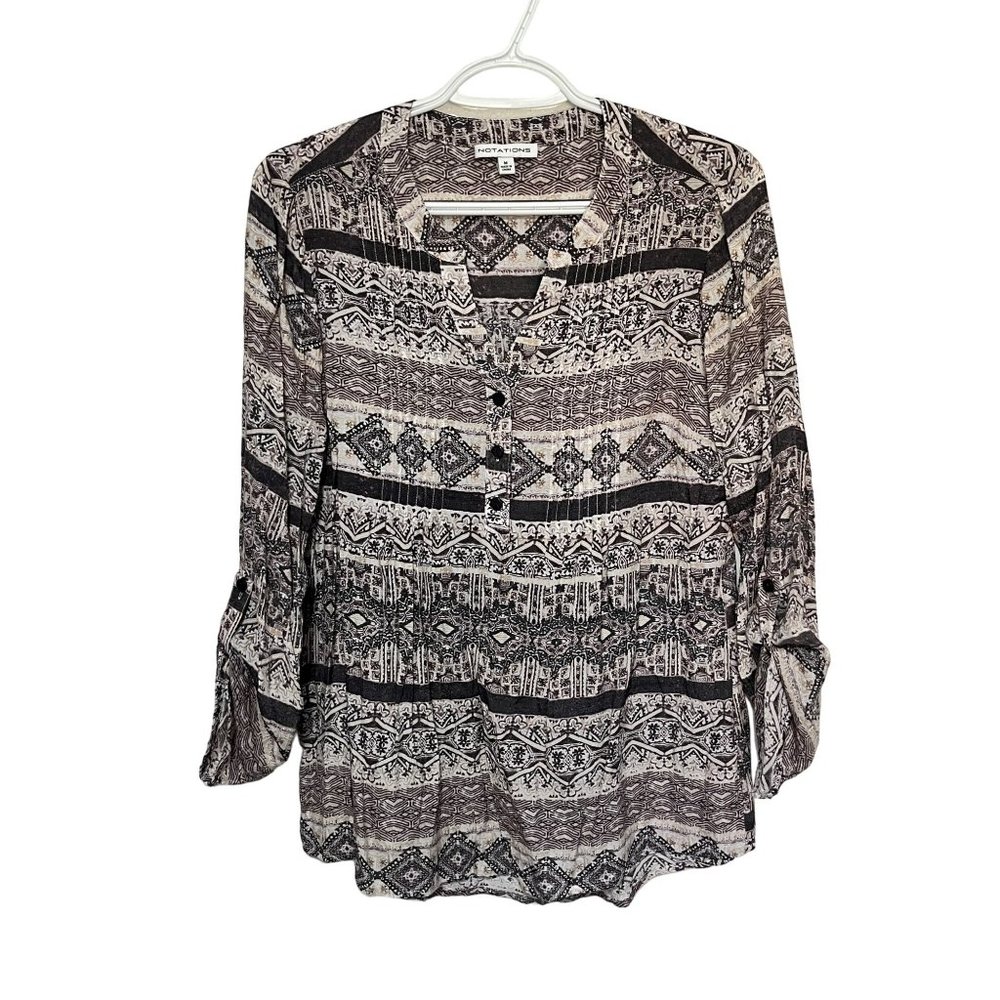 Notations Blouse Mauve White Tribal Stripe Design Womans Size M